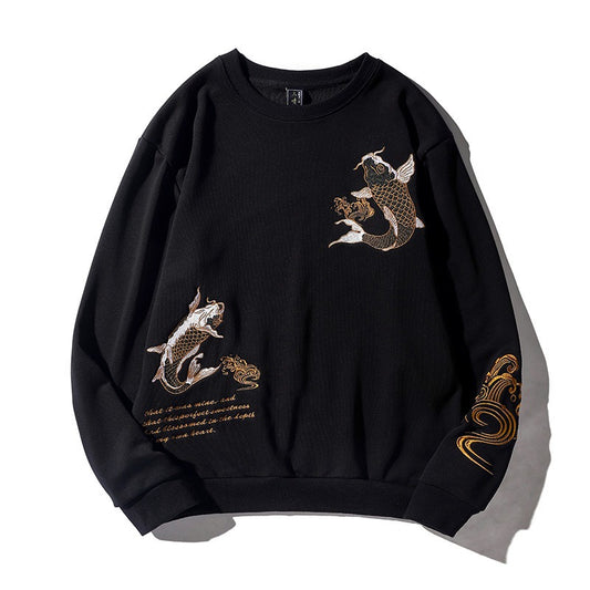 EMBROIDERED KOI PULLOVER SWEATSHIRT