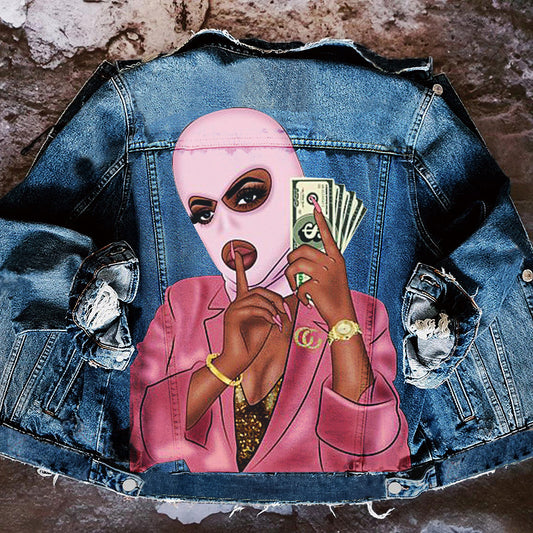 PRETTY GIRL PRINTS MONEY DENIM JACKET