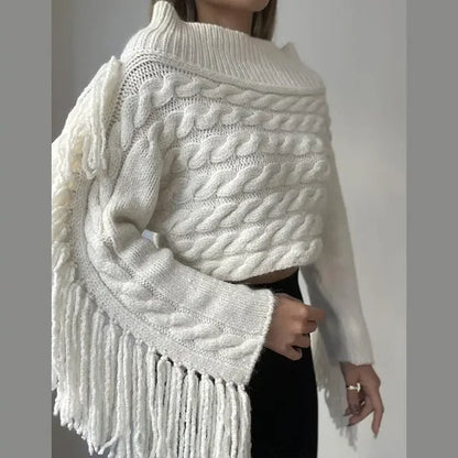 WHITE TASSEL KNITTED SWEATER