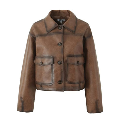 RETRO PU LEATHER LAPEL JACKET